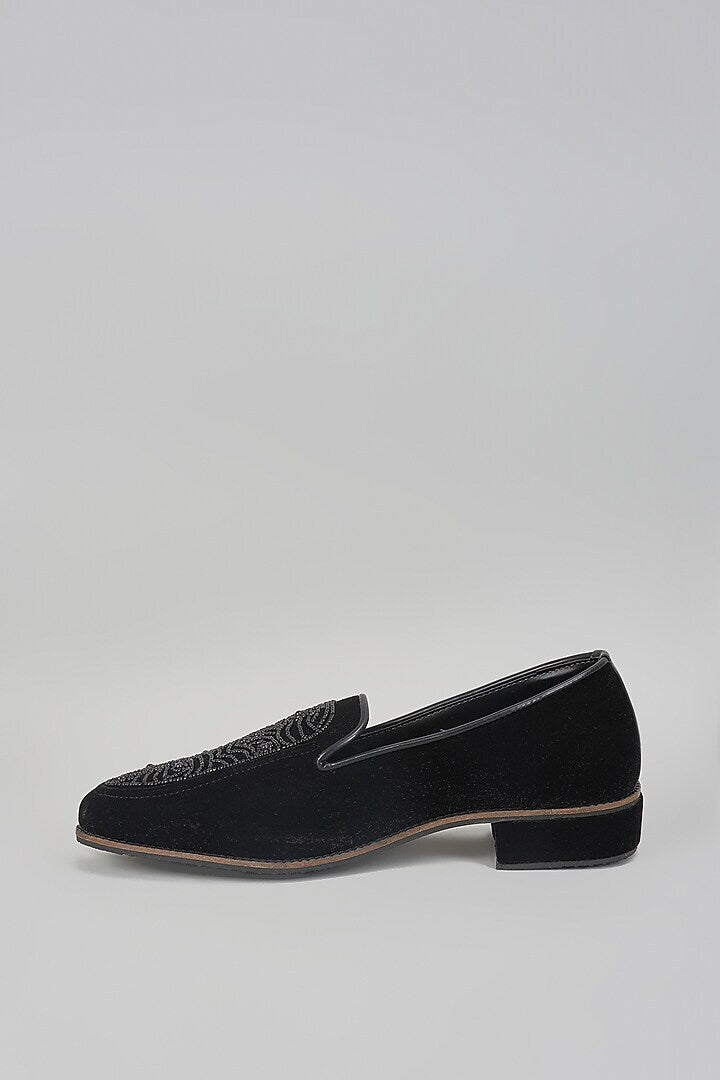 Black Embroidered Loafers