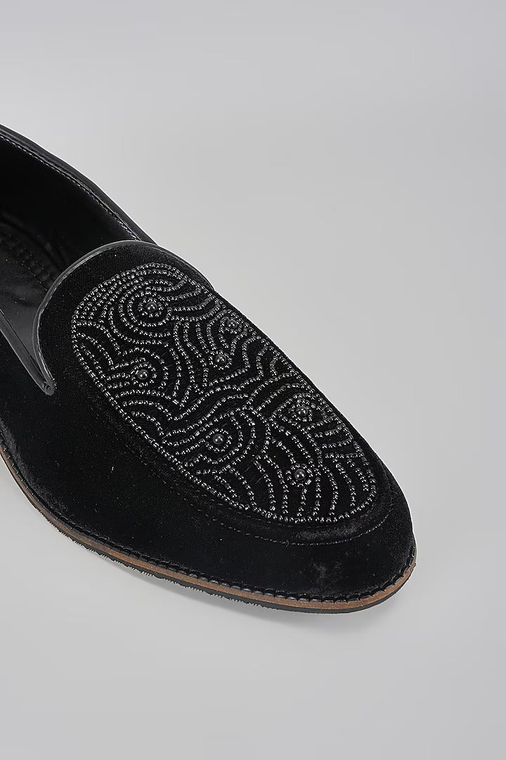 Black Embroidered Loafers