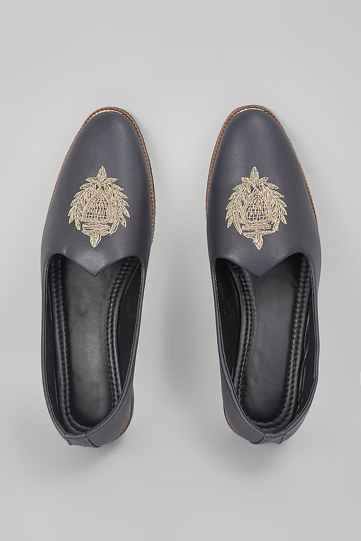 Black Self Design Embroidered Loafers