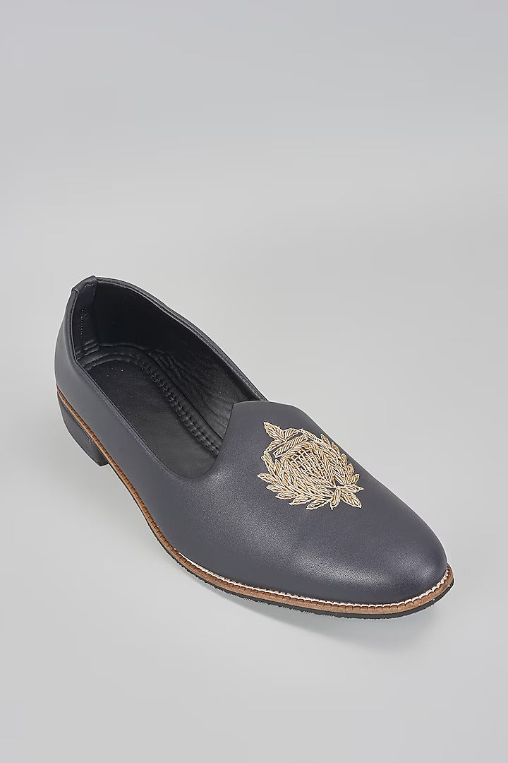 Black Self Design Embroidered Loafers