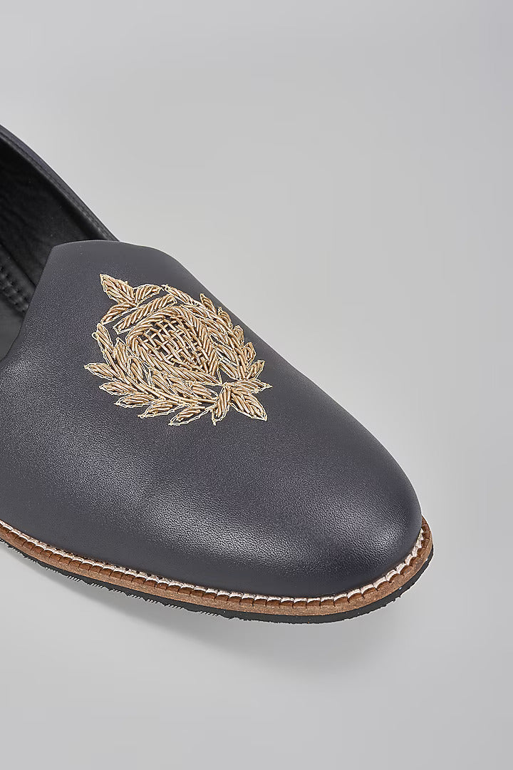 Black Self Design Embroidered Loafers