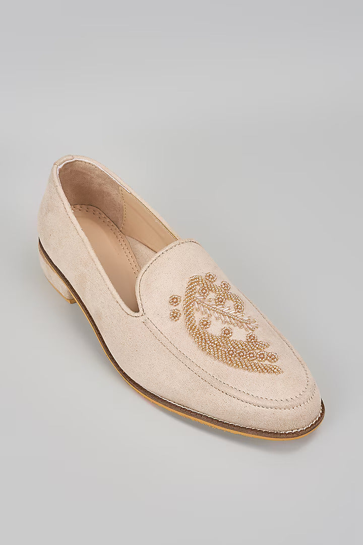 Nude Embroidered Loafers