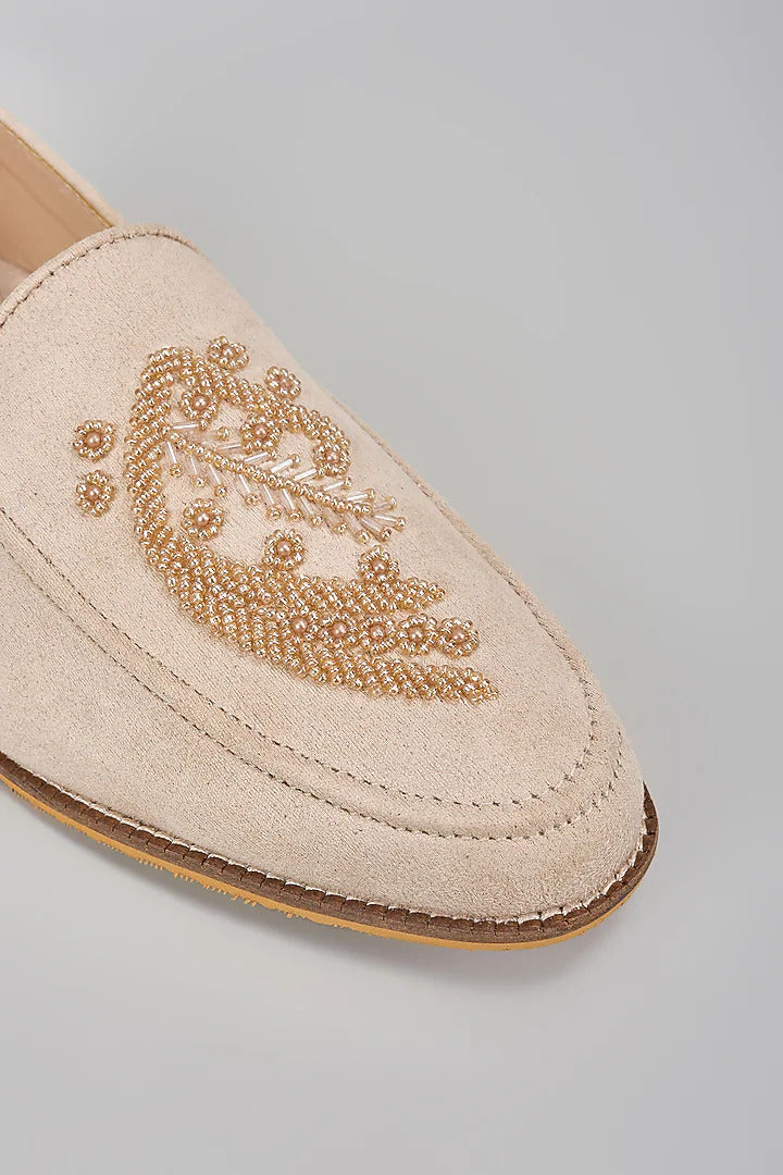 Nude Embroidered Loafers