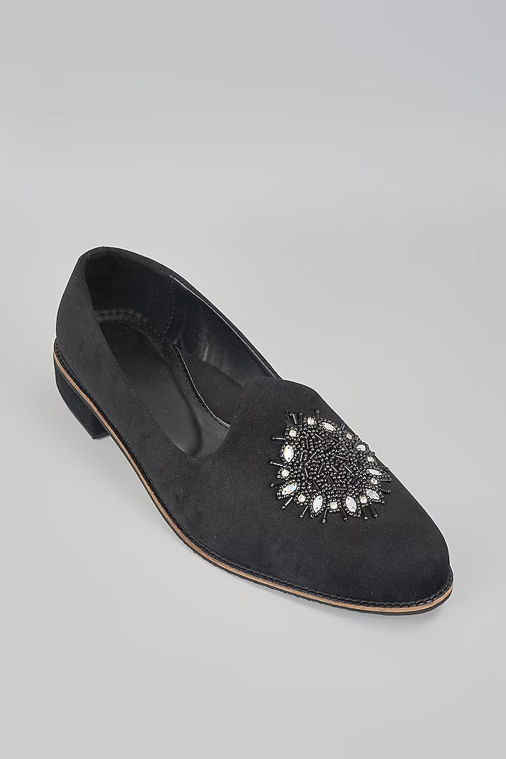 Black Embroidered Loafers