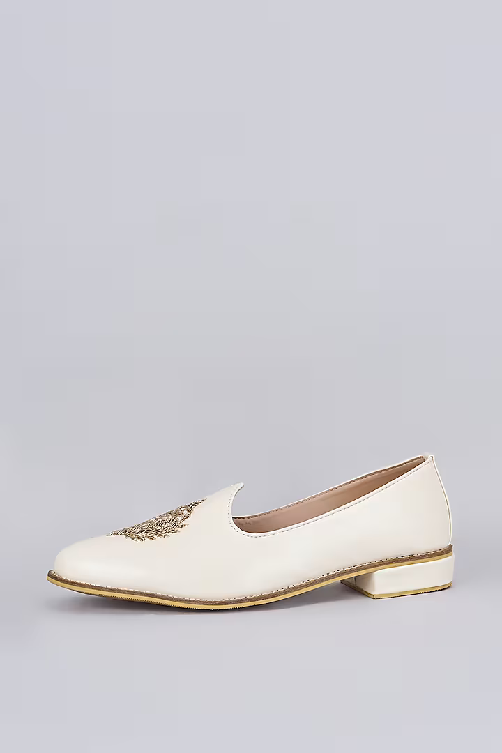 Ivory Crown Leather Loafers
