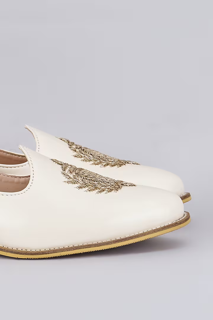 Ivory Crown Leather Loafers