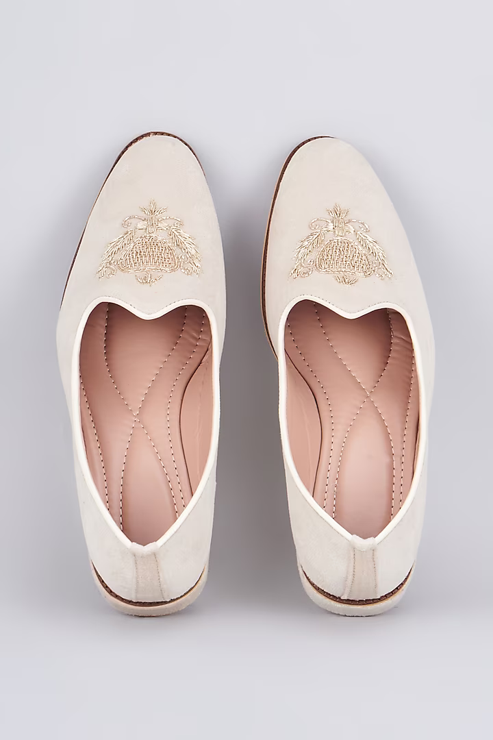 Ivory Crown Suede Loafers
