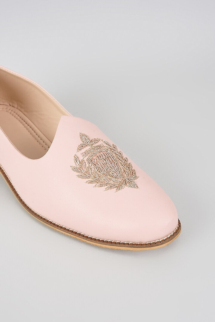 Blush Crown Leather Loafers
