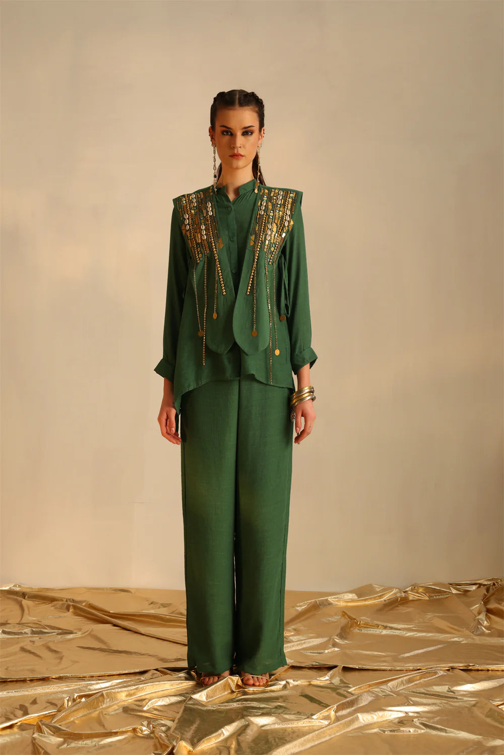 Heart shirt set with a panel waistcoat