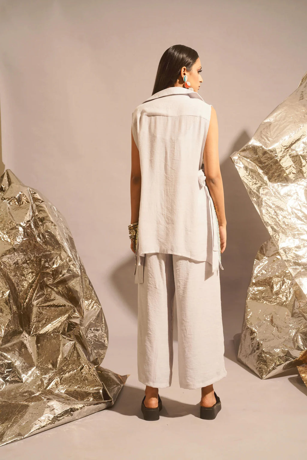 Sleevless Sequin Blazer Set