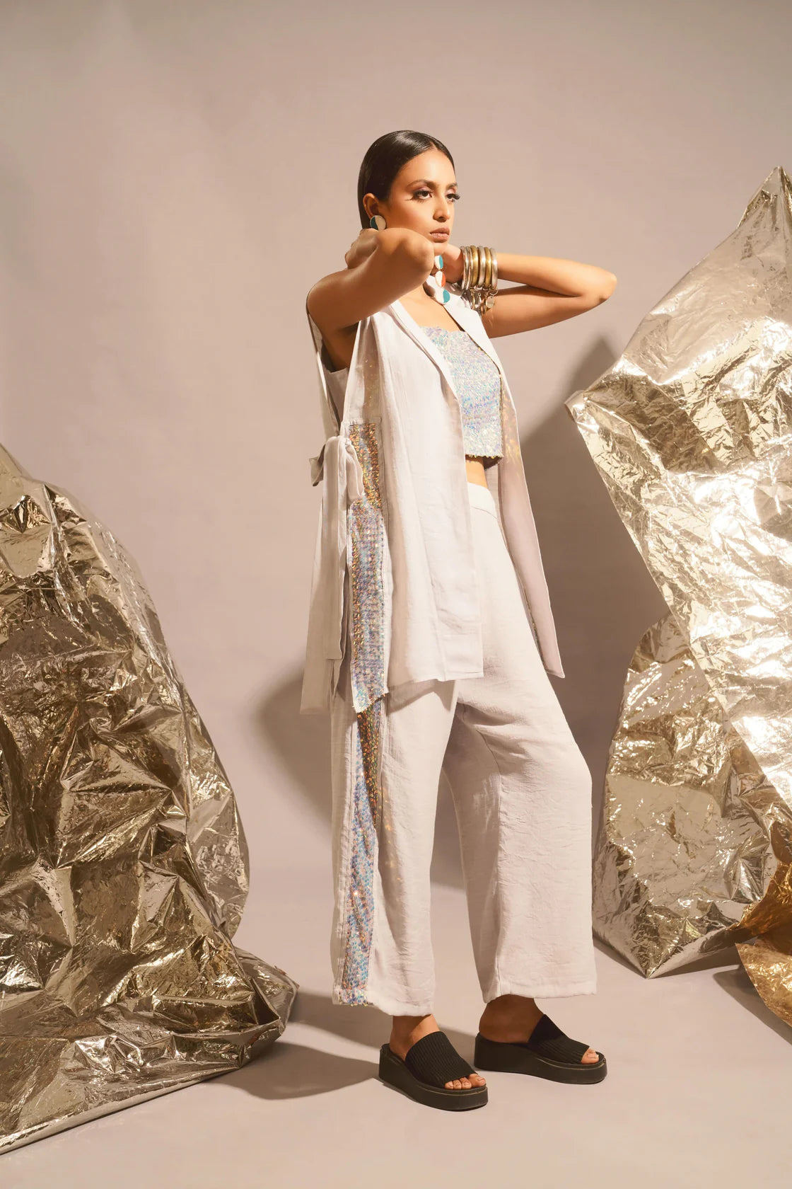 Sleevless Sequin Blazer Set