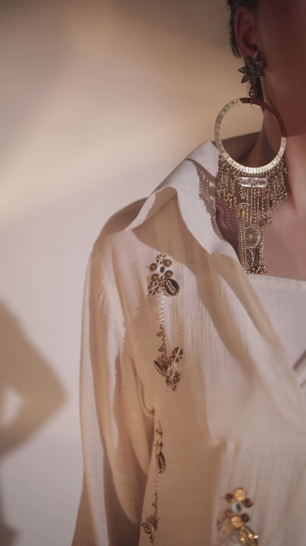 Pleat foil circle shirt set