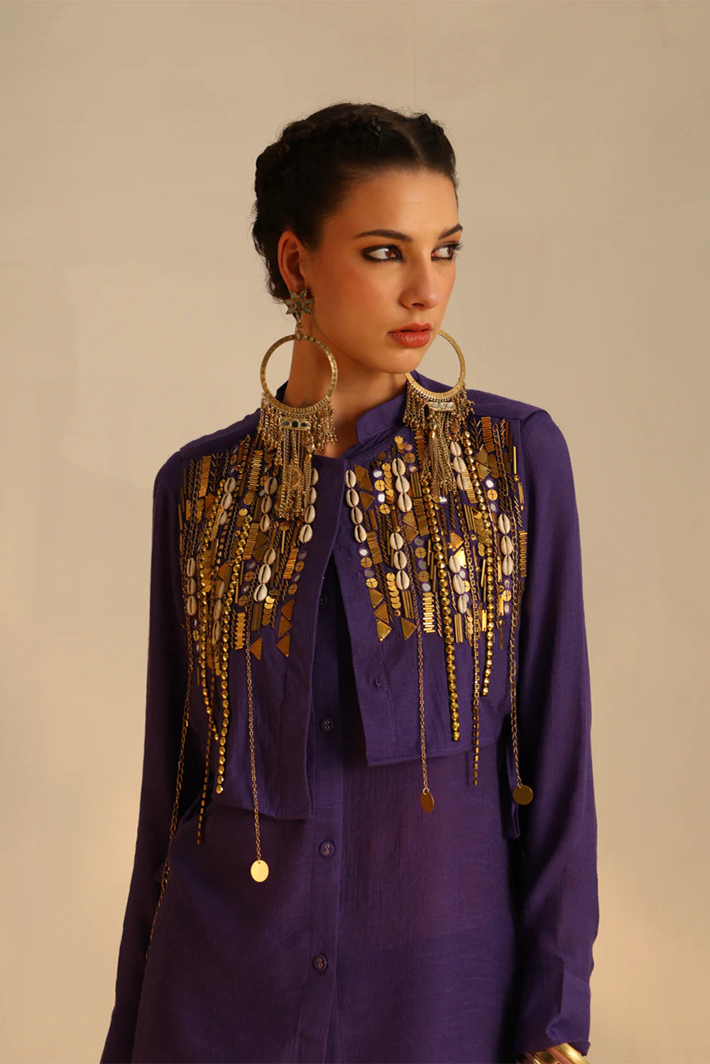 Waterfall shirt set with a high-low waistcoat